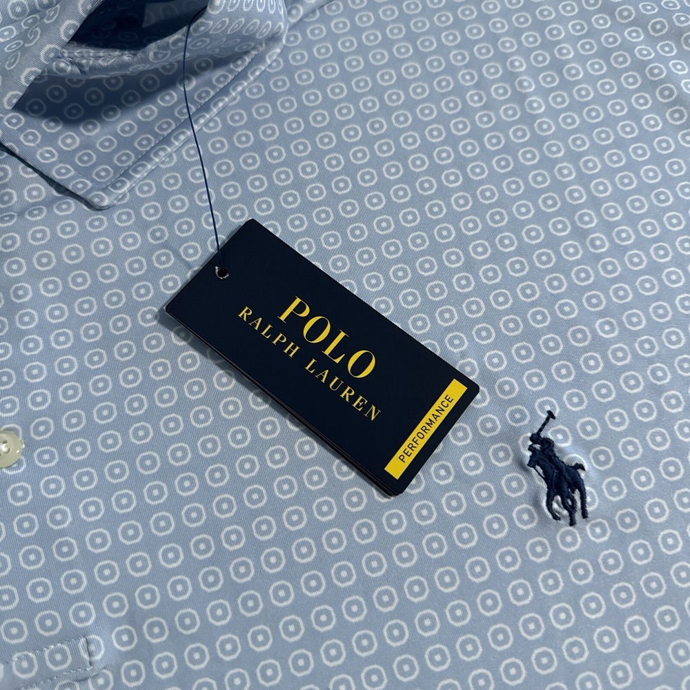 NEW Polo Ralph Lauren Performance Men's Size 2XLT Blue Geometric Golf Polo TALL